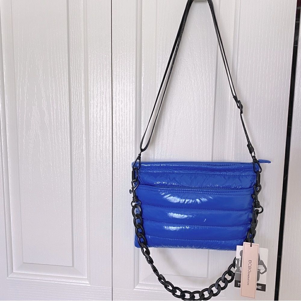 BCBG 2 IN 1 PUFFY ZIP TOP CROSSBODY SHOULDER BAG NWT INDIGO BLU